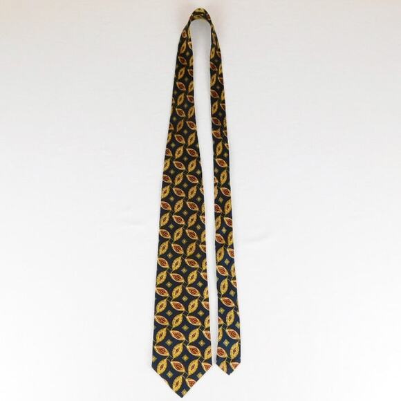 Hunting Horn Blue Burgundy Green Gold Silk Necktie - Picture 3 of 4